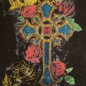Rock & Roll Cowgirl jeweled cross long t